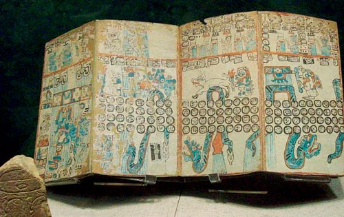 Escritura jeroglífica maya. Copia del Código Dresde, Museo Nacional de Antropología e Historia.