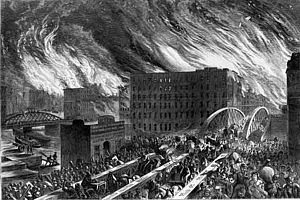 Representación artística del gran incendio de 1871.