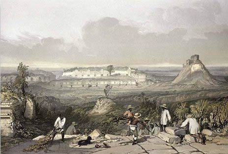 Litografía de la vista general de Uxmal de Frederick Catherwood