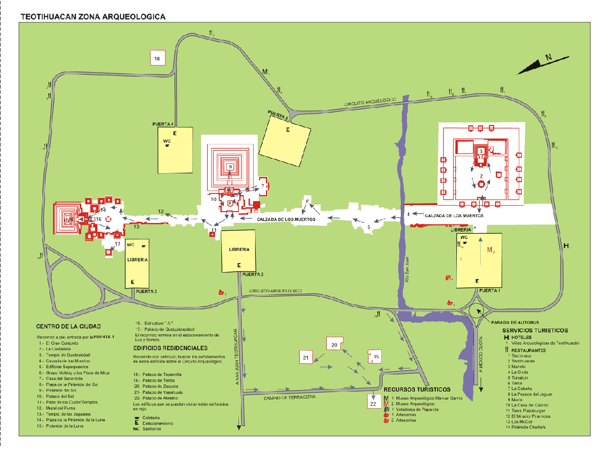 Mapa de la zona arqueológica de Teotihuacán