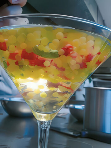 Martini con esferificaciones de flores